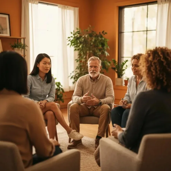 Group Therapy Session Illustrating Support And Community In Recovery