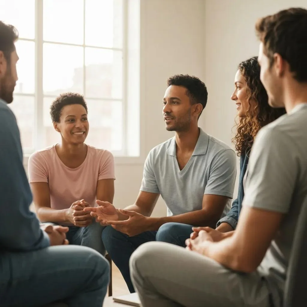 What Reviews Reveal About Success Rates Of Las Vegas Addiction Treatment Centers Group therapy session illustrating support and connection among individuals in addiction recovery, emphasizing communication and shared experiences.