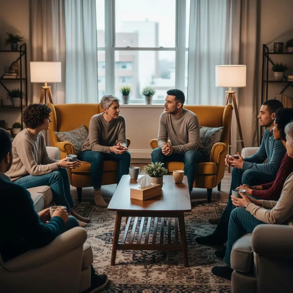 Alcohol Rehab Program Henderson, Nevada Group Therapy In A Welcoming Setting, Showing Support And Connection During Inpatient Treatment