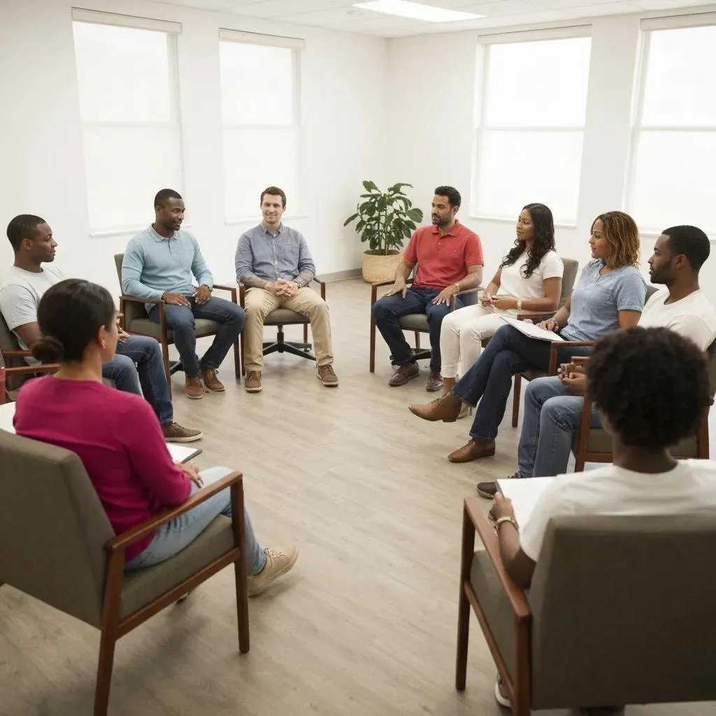 Group Therapy In A Standard Rehab Facility Highlighting Peer Support And Evidence-Based Care