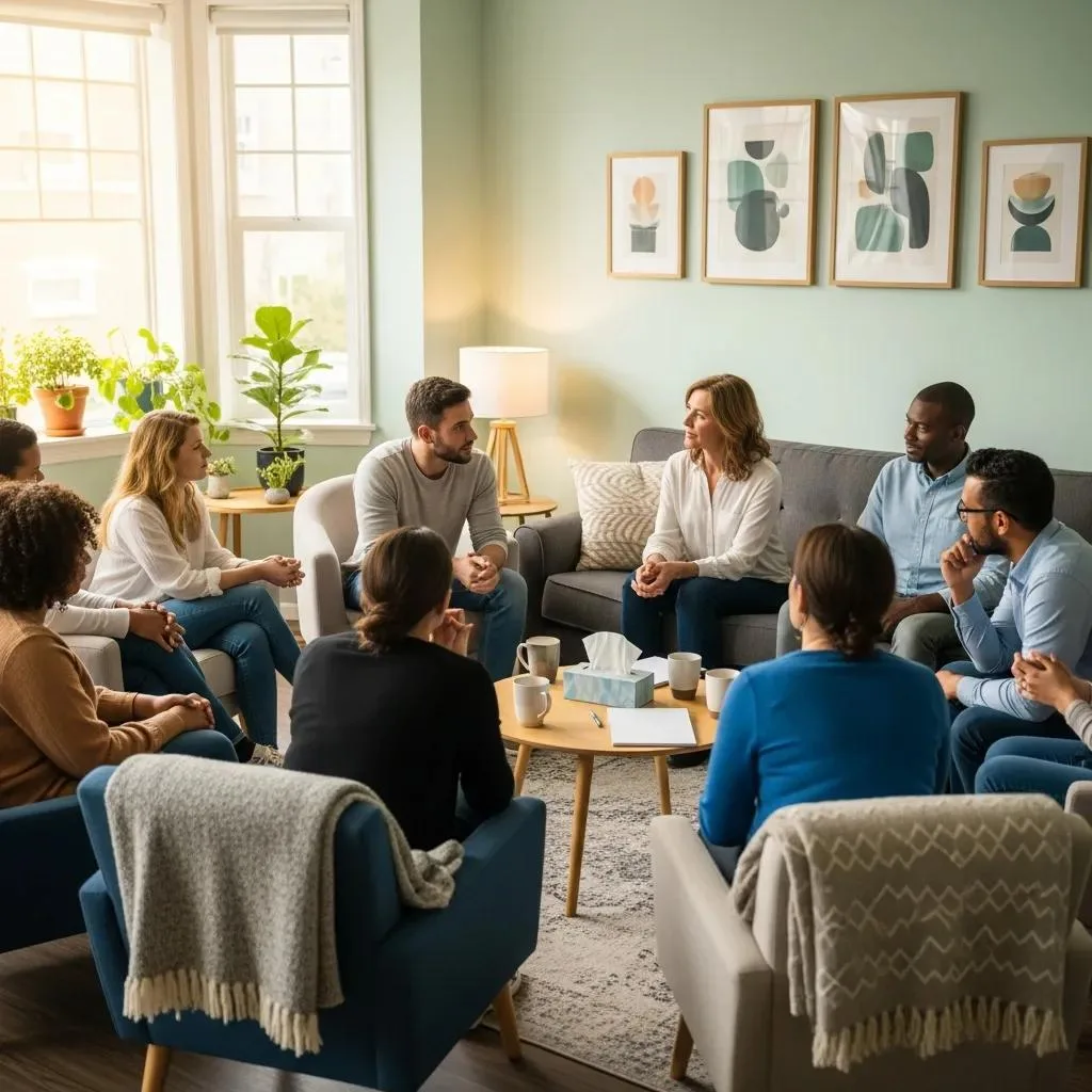 Inpatient Rehabilitation Programs - Residential Addiction Treatment Group Therapy Session In A Supportive Environment For Individuals In Inpatient Rehab