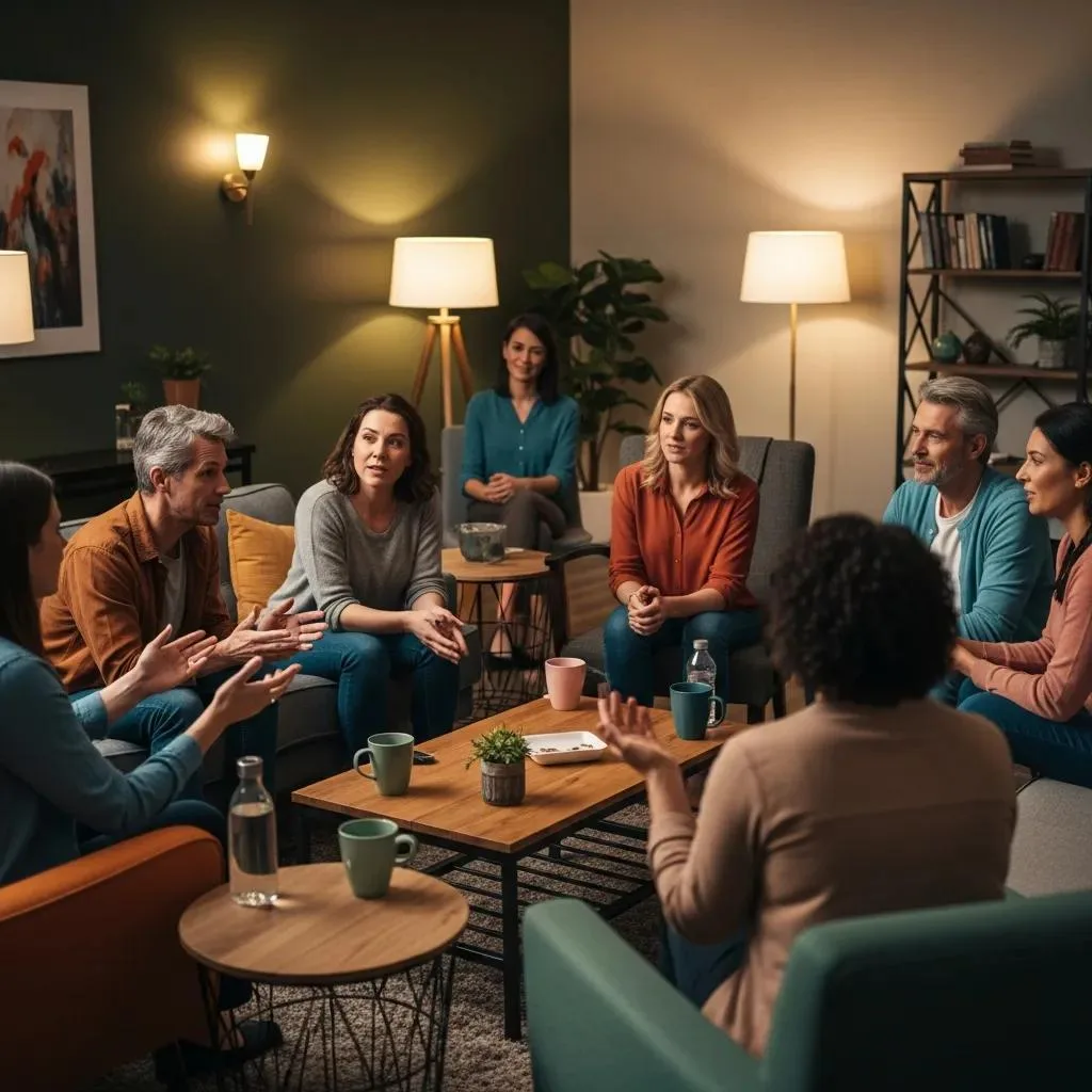 Supportive Group Therapy Session In A Residential Setting, Illustrating The Community And Structure Of Inpatient Marijuana Treatment