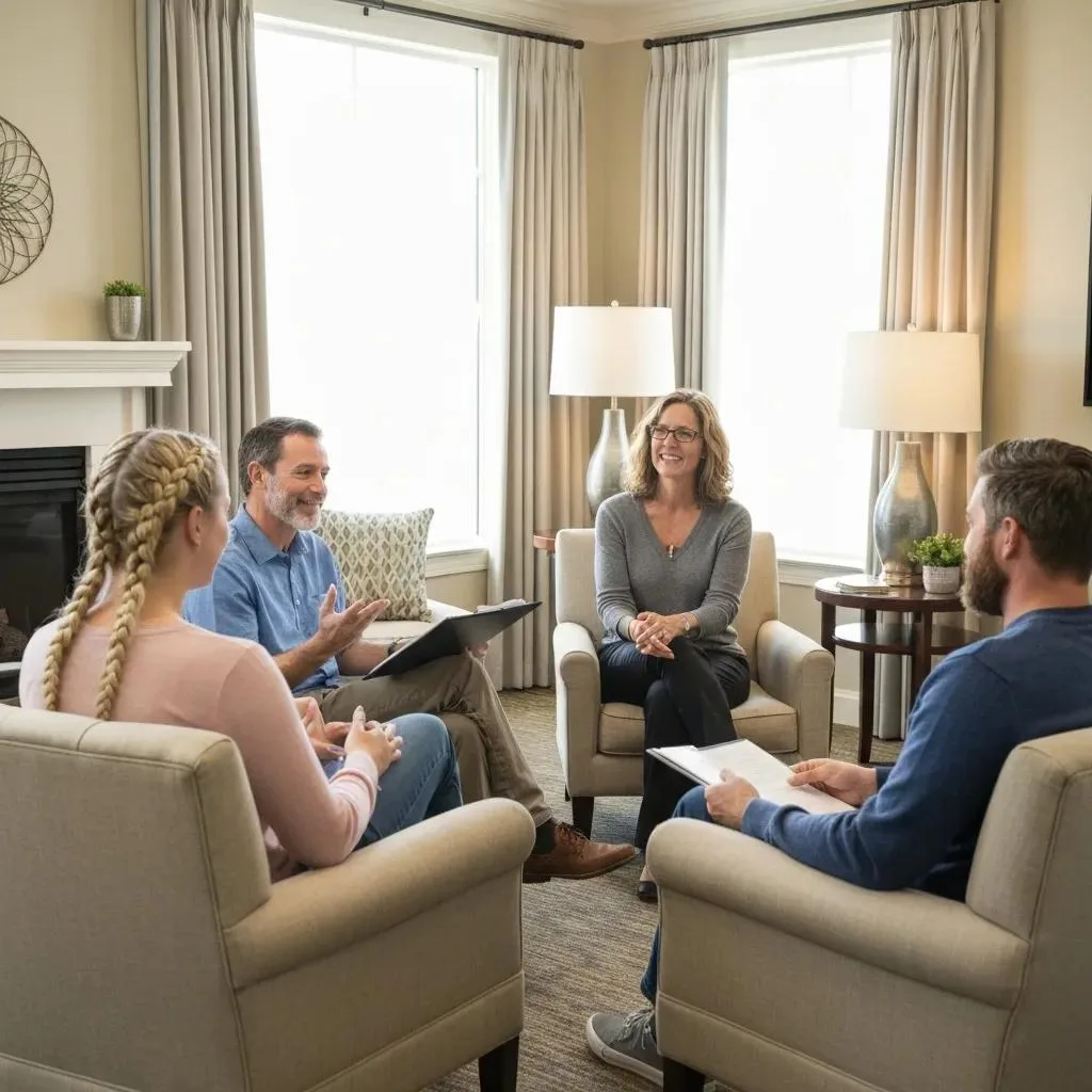 A Group Therapy Session Inside A Residential Rehab Facility — People Supporting Each Other In Recovery