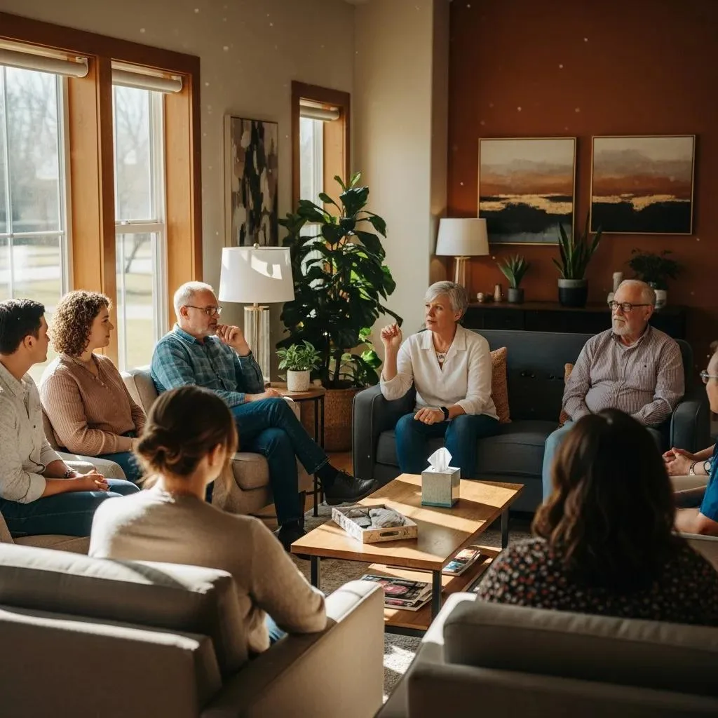 Group Therapy Session At An Outpatient Program Highlighting Peer Support In Recovery