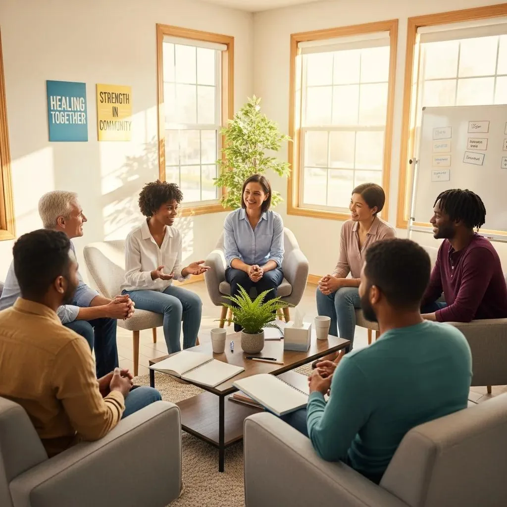 Inpatient Vs Outpatient Rehab: Which Is Right? A Group Therapy Session In An Outpatient Setting Demonstrating Peer Support And Engagement