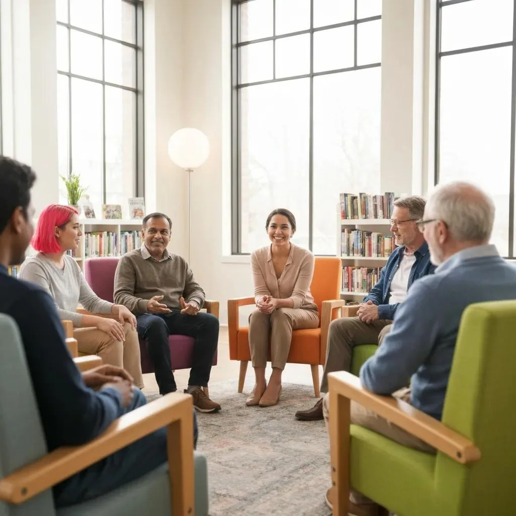 Group Therapy Session In An Outpatient Program Showing A Supportive Environment