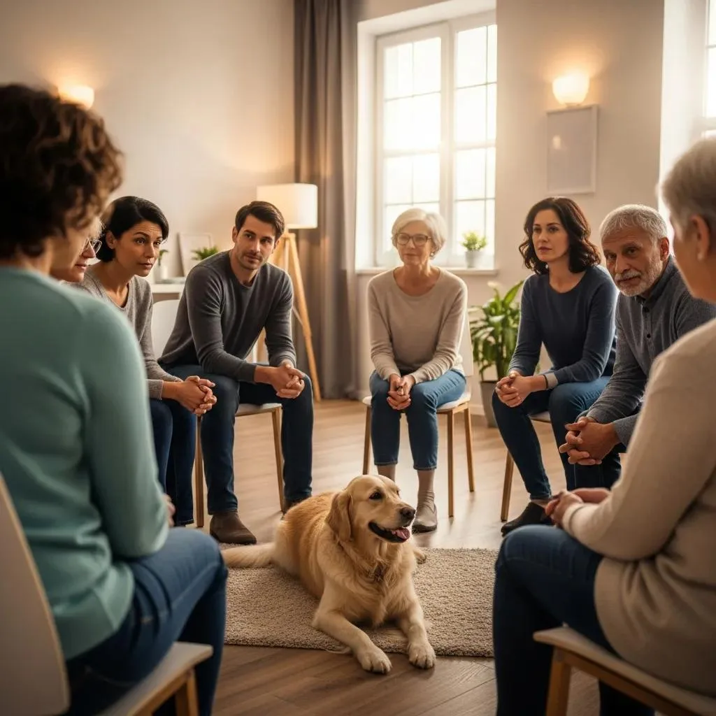 Group Therapy With A Therapy Dog Creating Calm And Connection