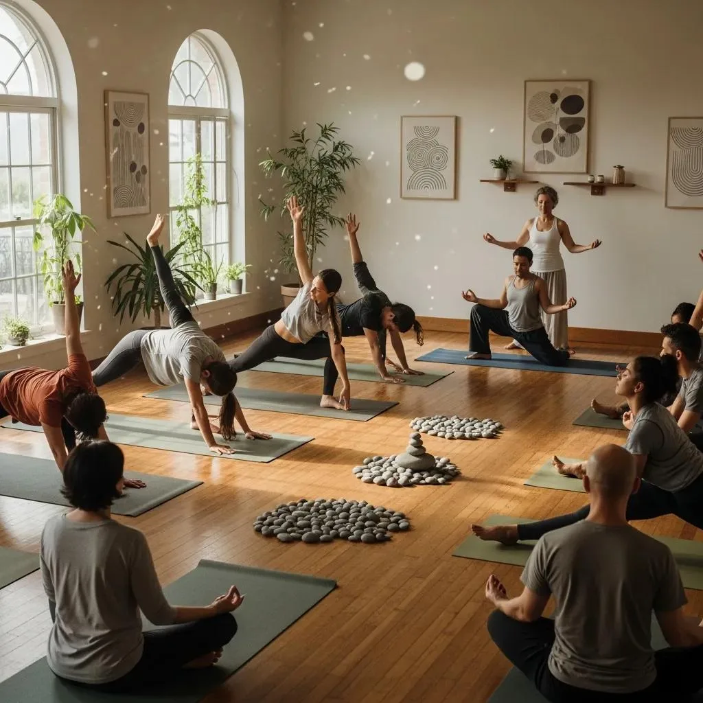 Group Yoga Class In A Calm Studio Used As Part Of Recovery Programming
