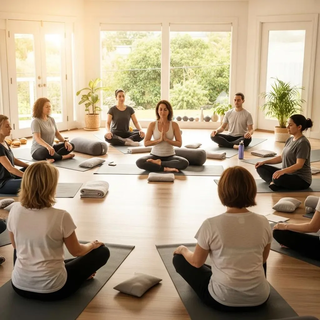 Marijuana Rehab Program Las Vegas, Nevada Group Practicing Yoga As Part Of Holistic Supports For Addiction Recovery