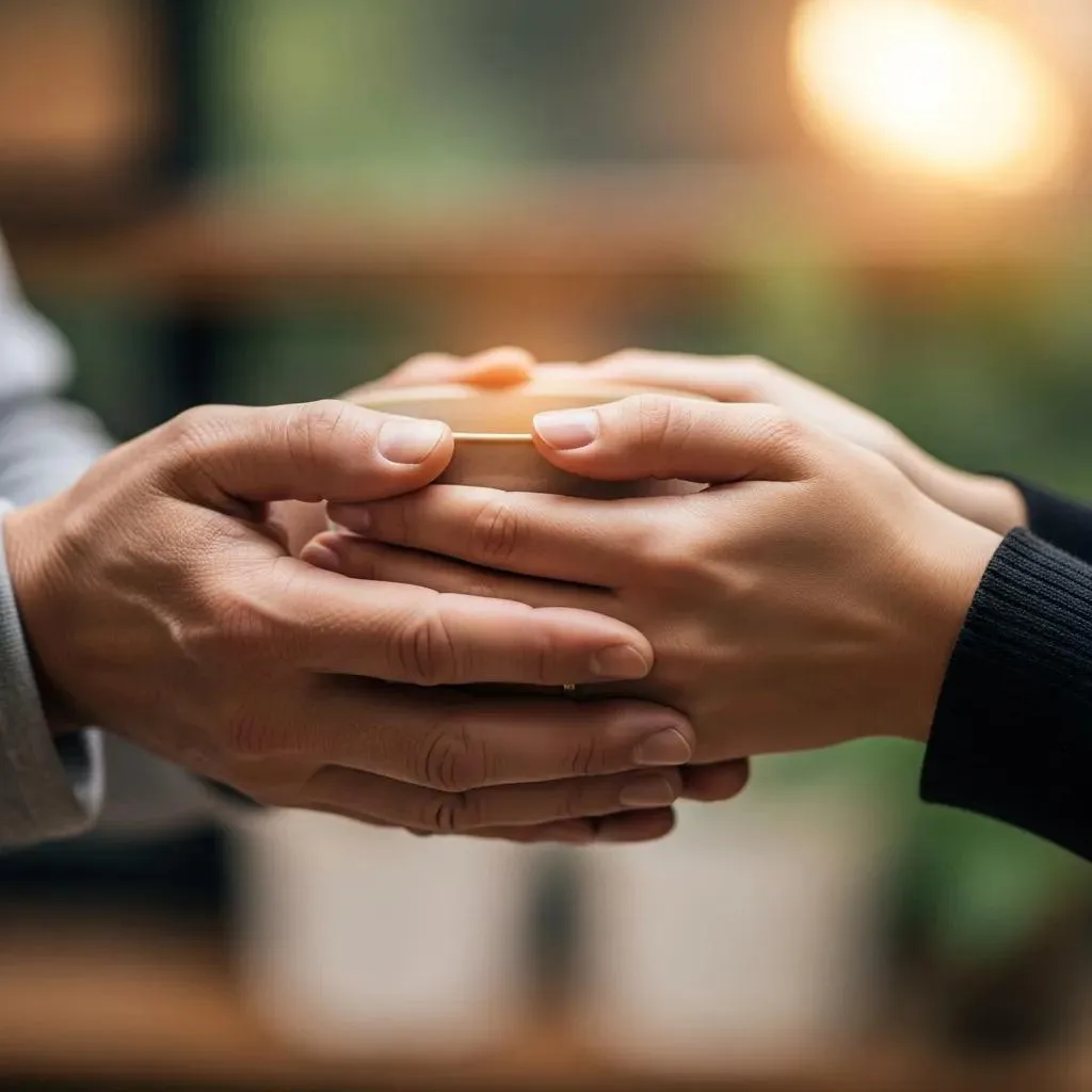 Hands Holding A Coffee Cup During An Addiction Recovery Group Conversation