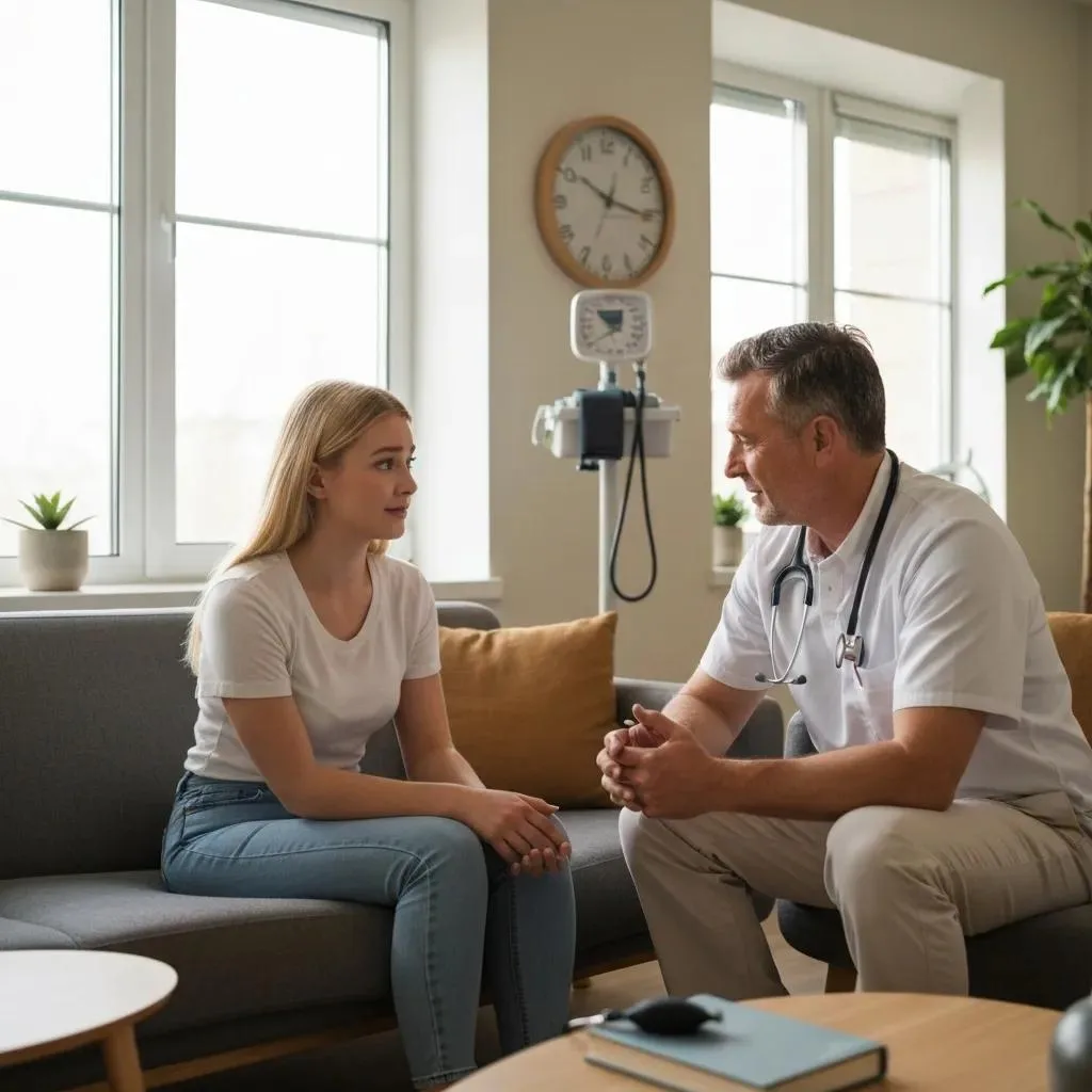 Addiction Treatment Center Serving Paradise, Nevada Healthcare professional consulting with a young woman in a medical detox setting, emphasizing patient care and support during addiction treatment.