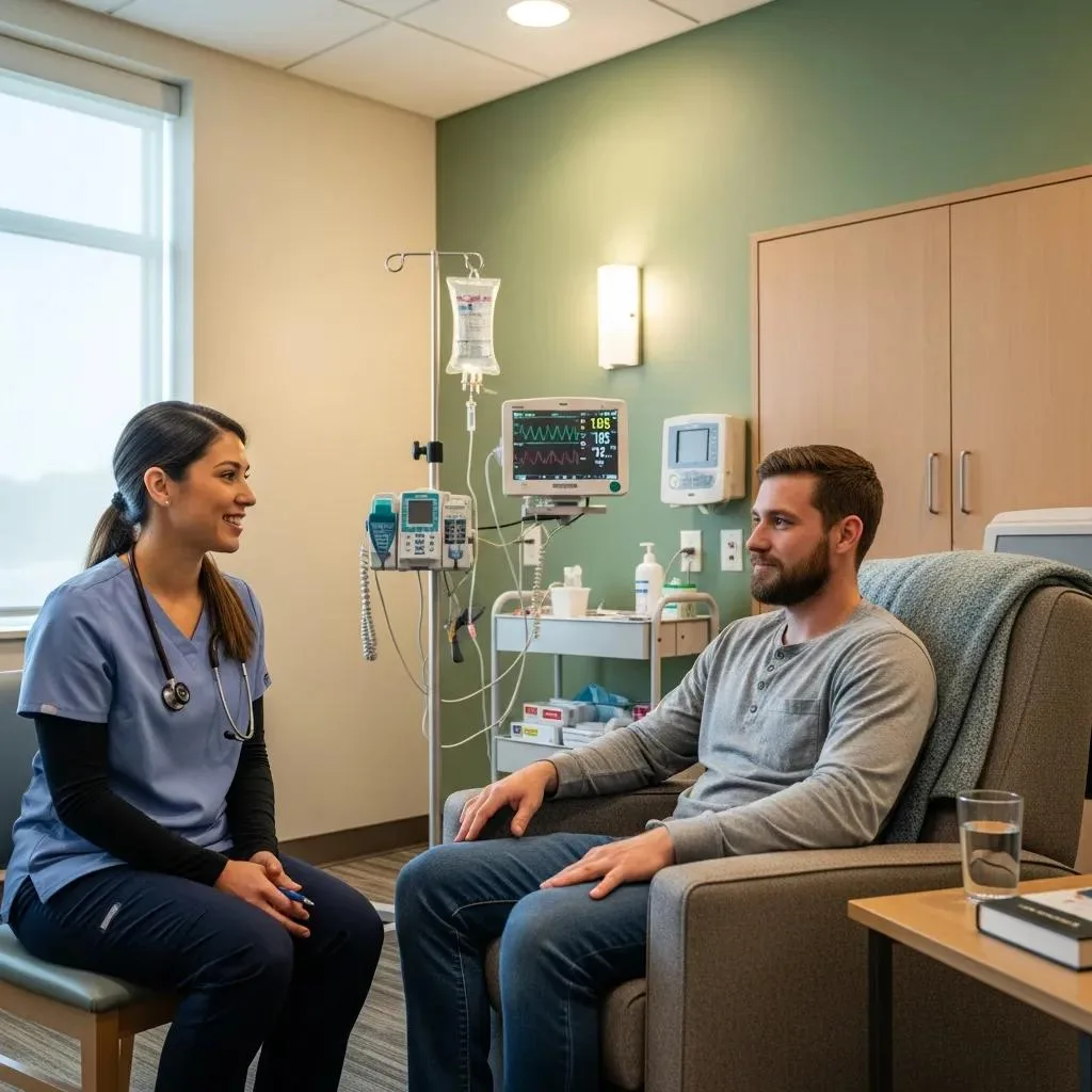 Clinician Supporting A Patient During Medically Supervised Detox In A Clinical Setting