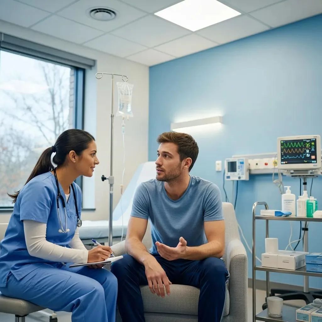 Healthcare Professional Assisting A Patient In A Medical Detox Setting