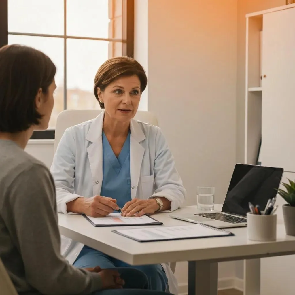 Healthcare professional discussing personalized alcohol detox assessment with a patient in a clinical setting.