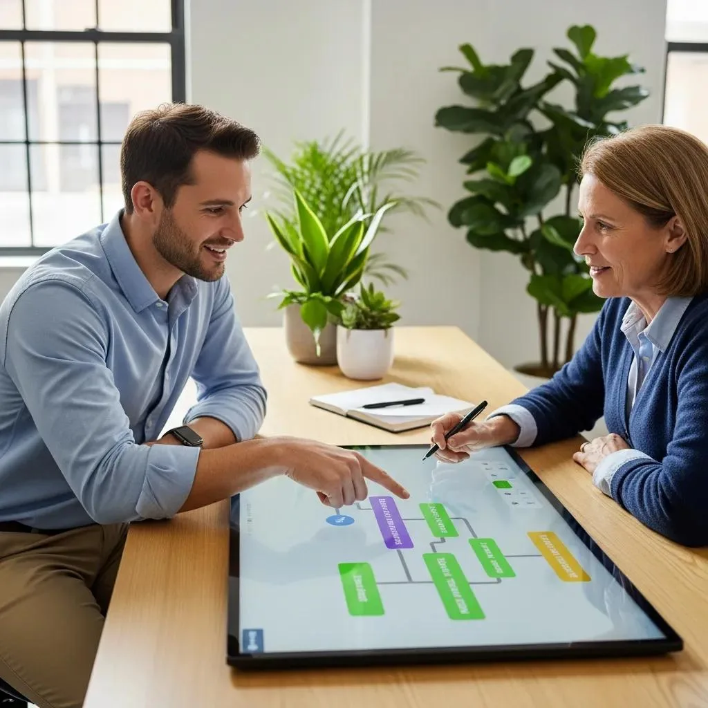 Case Management In Addiction: Coordinated Care Clinician Reviewing A Personalized Recovery Plan With A Client In A Calm, Modern Office