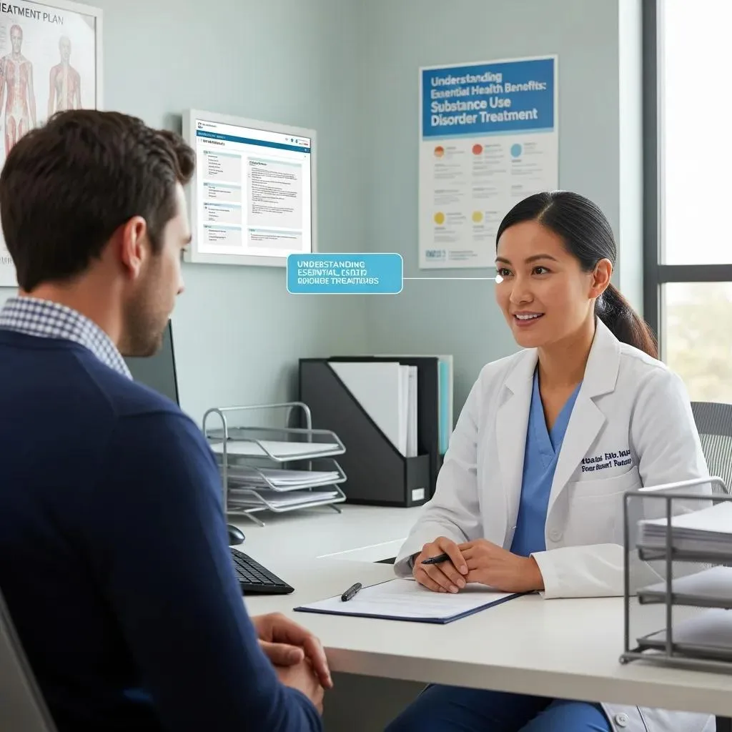 Aca &Amp; Addiction Treatment: What You Need To Know Clinician Discussing Essential Health Benefits For Substance Use Disorder With A Client
