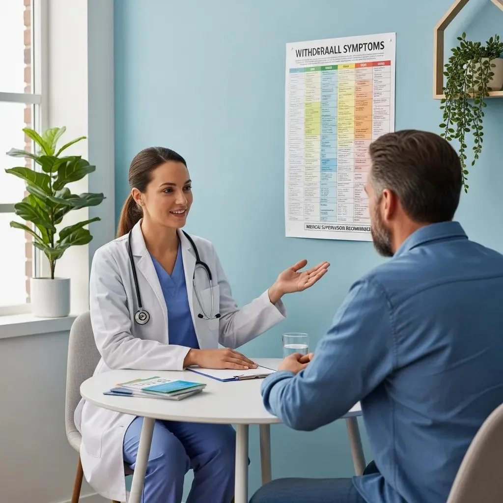 Clinician Reviewing Fentanyl Withdrawal Symptoms And Timeline With A Patient In A Calm Clinical Setting