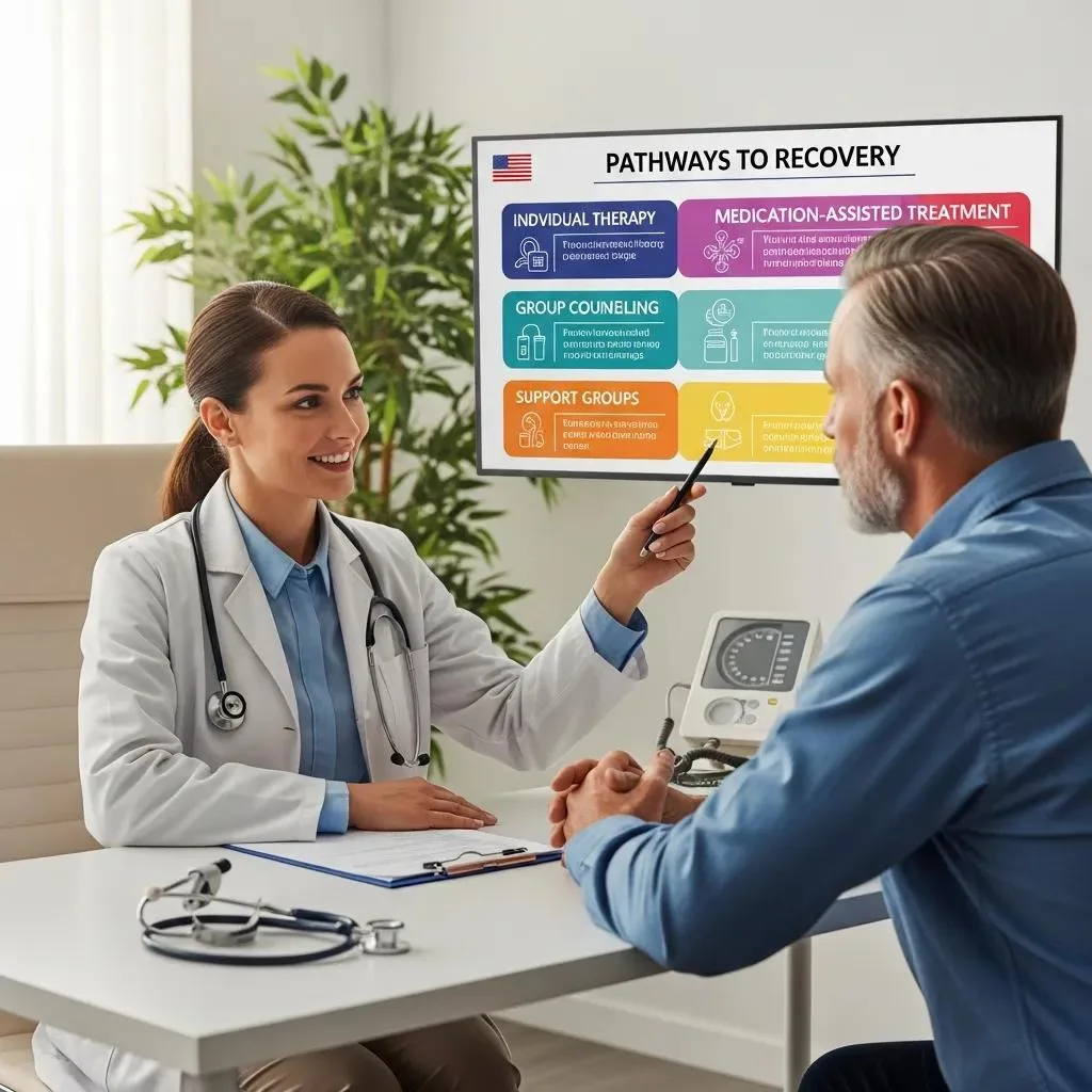 Healthcare Provider Explaining Tricare Addiction Treatment Options To A Veteran