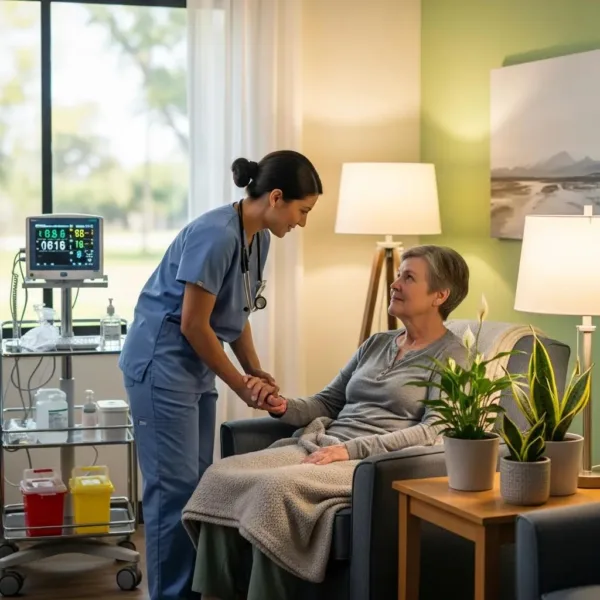 Healthcare Professional Providing Support To A Patient During Opioid Withdrawal In A Calming Environment