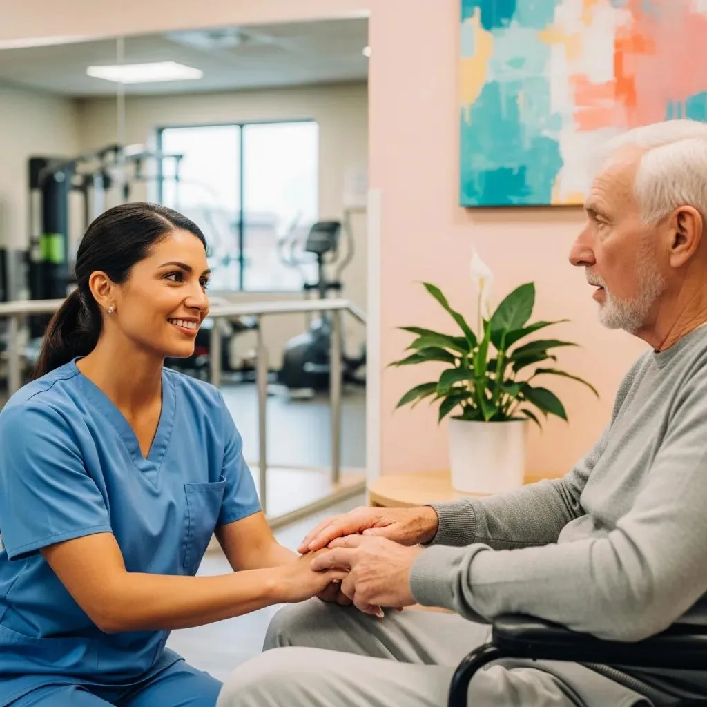Clinician Showing Respect And Support To A Patient In Rehab