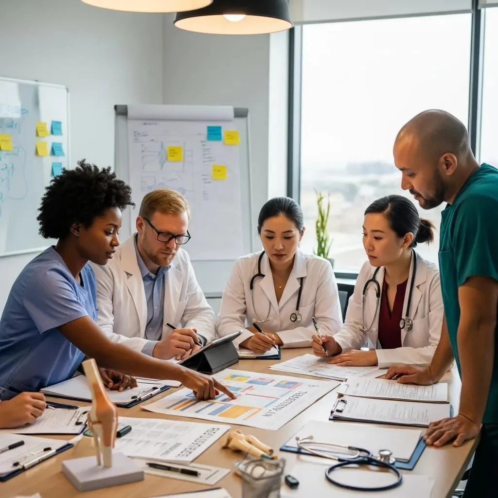 Clinical Team Collaborating On A Patient’s Individualized Treatment Plan In A Rehab Setting