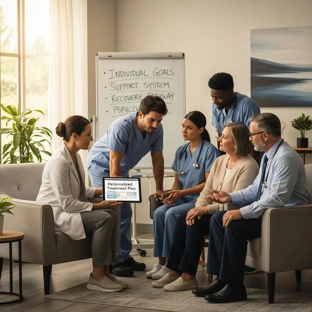 How To Choose An Addiction Treatment Center Healthcare Team Working With A Patient On A Personalized Treatment Plan