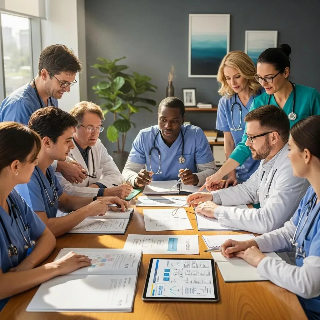 Care Team Collaborating On An Integrated Dual Diagnosis Treatment Plan