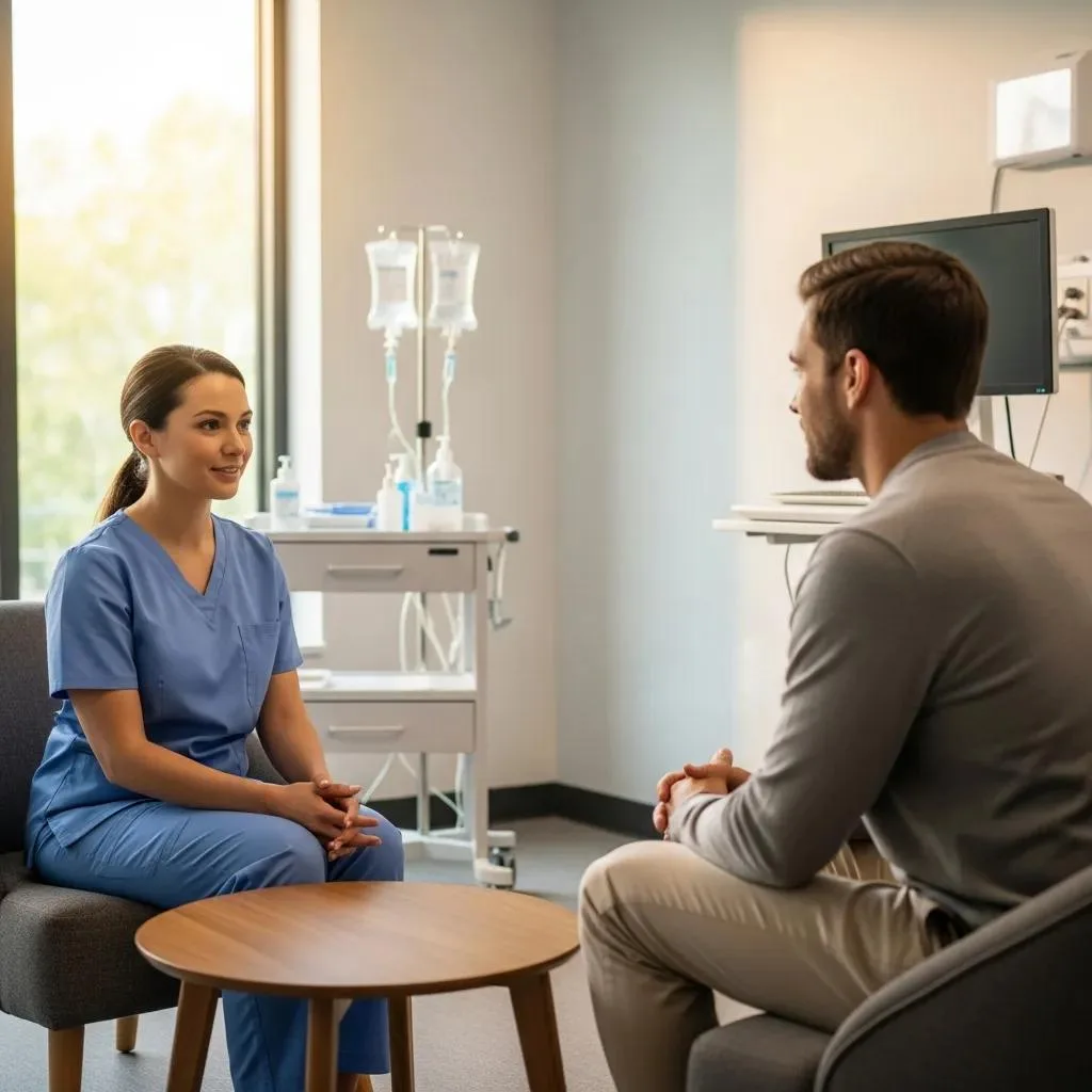 Clinician Providing Support During A Medically Supervised Detox Stay For Cannabis Withdrawal