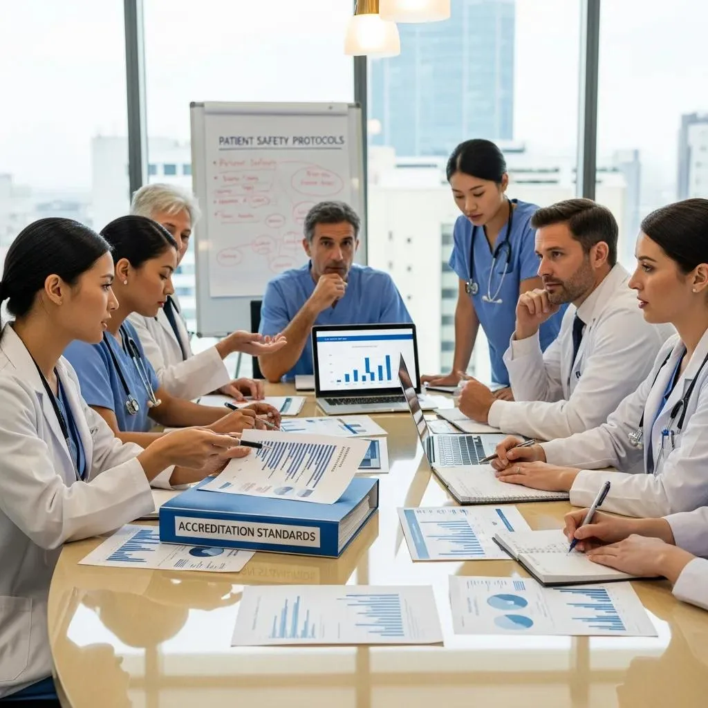 Healthcare Team Reviewing Joint Commission Accreditation Practices For Patient Safety