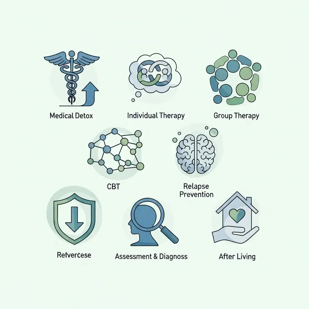 Cigna Insurance For Rehab Green Valley, Nevada Icons Showing Different Addiction Treatment Services Covered By Cigna