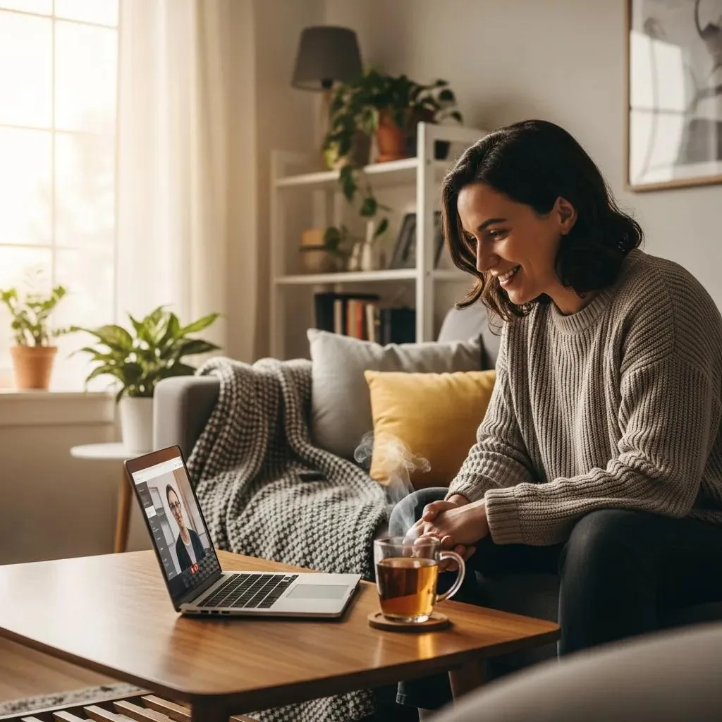 Person In A Telehealth Counseling Session, Illustrating The Benefits Of Virtual Addiction Support