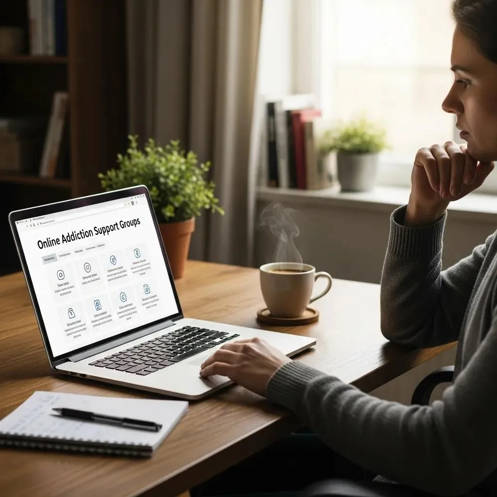 Person Evaluating Online Recovery Group Options, Focusing On The Decision Process