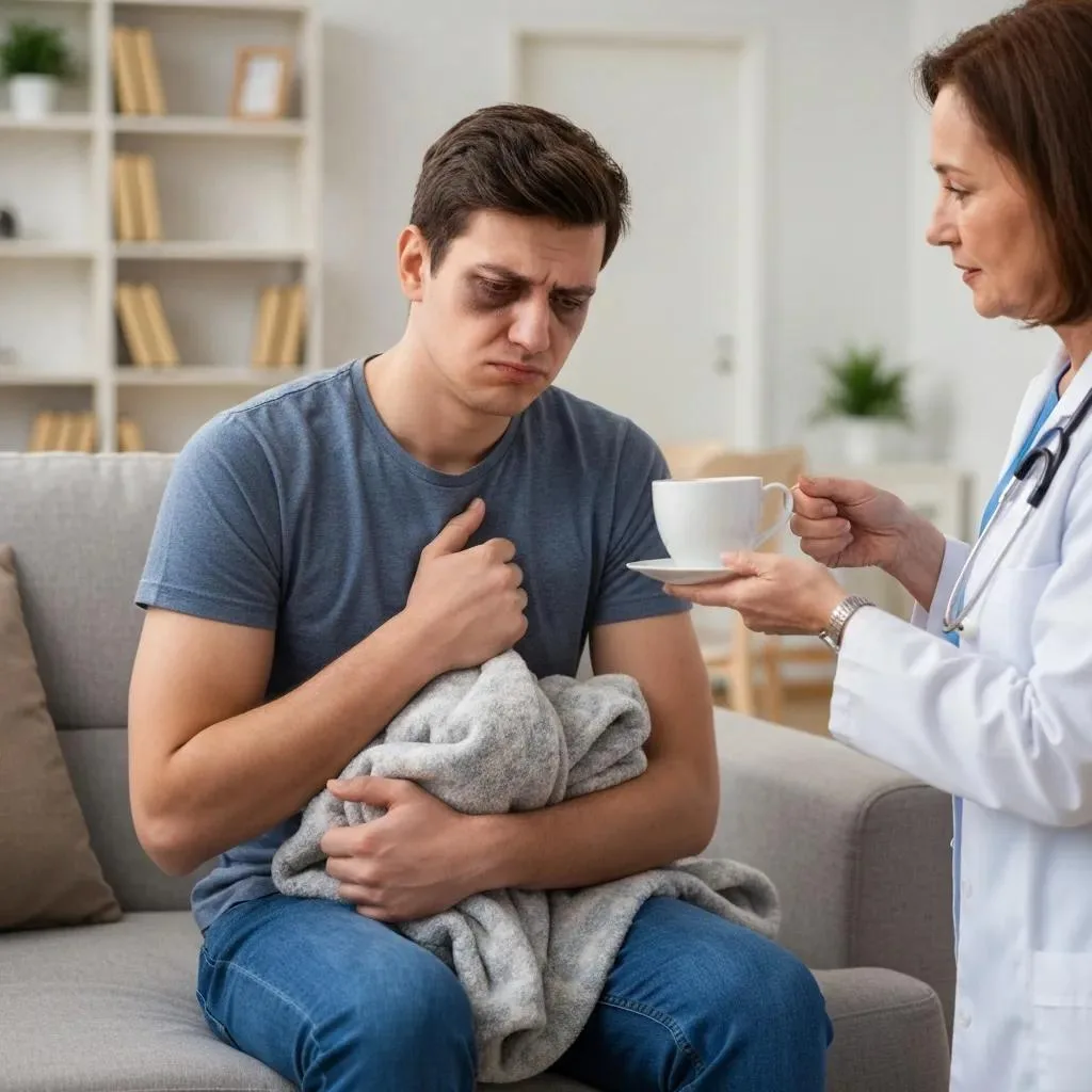 Cocaine Detox &Amp; Withdrawal Support In Las Vegas Individual experiencing cocaine withdrawal symptoms receiving support from a healthcare professional, emphasizing the importance of medically supervised detox for recovery.