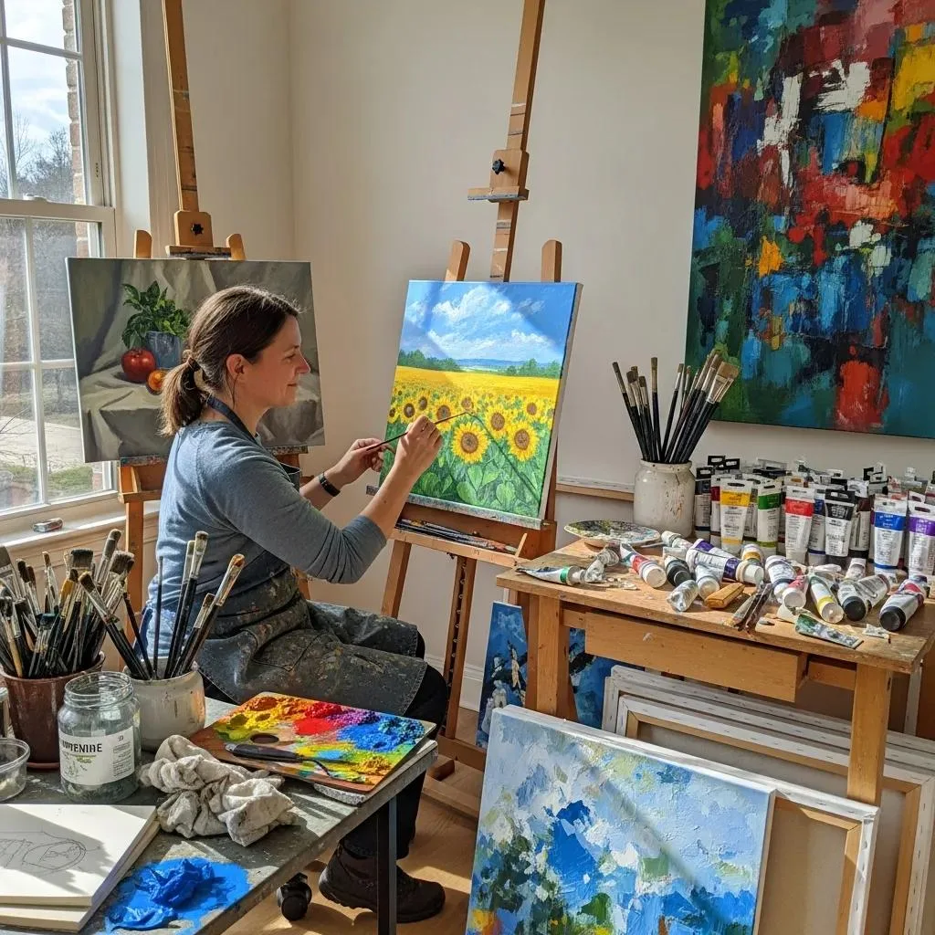 A Person Painting In A Bright Studio, Showing The Joy Of Rediscovering Hobbies During Recovery