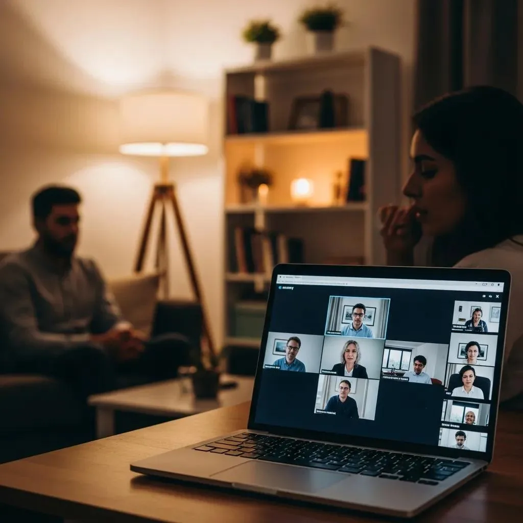 Person Joining A Virtual Narcotics Anonymous Meeting From Home