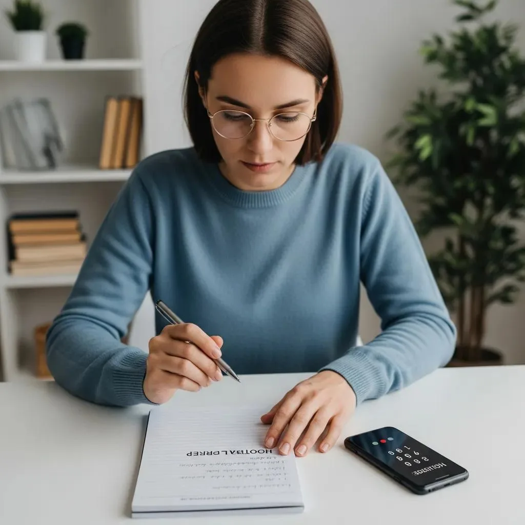 Addiction Hotlines: When &Amp; How To Use Them Person preparing to call an addiction hotline, writing notes in a notebook, emphasizing readiness and organization for effective support.