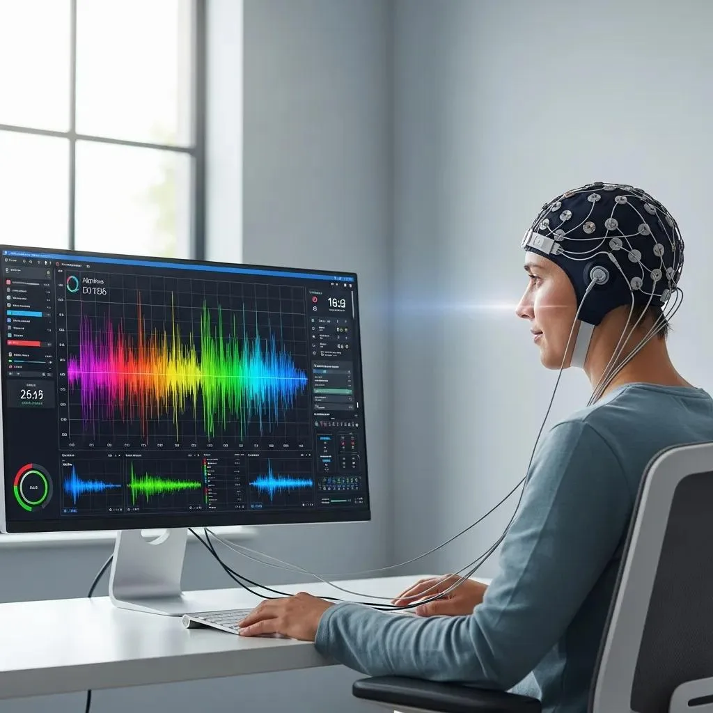 Person Receiving Eeg Biofeedback During Brainwave Training Session