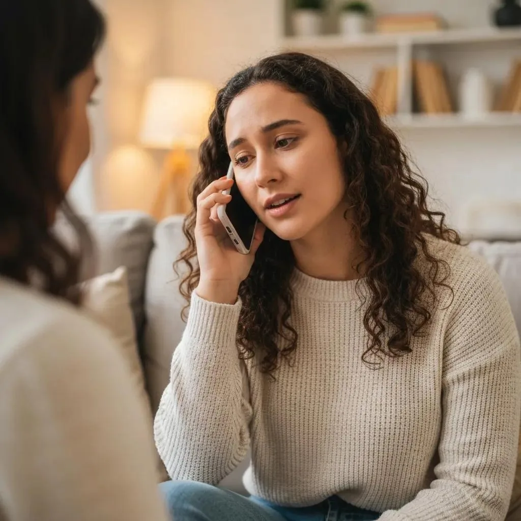 Individual verifying Cigna insurance benefits over the phone in a cozy home environment, emphasizing the importance of understanding coverage for addiction treatment services.