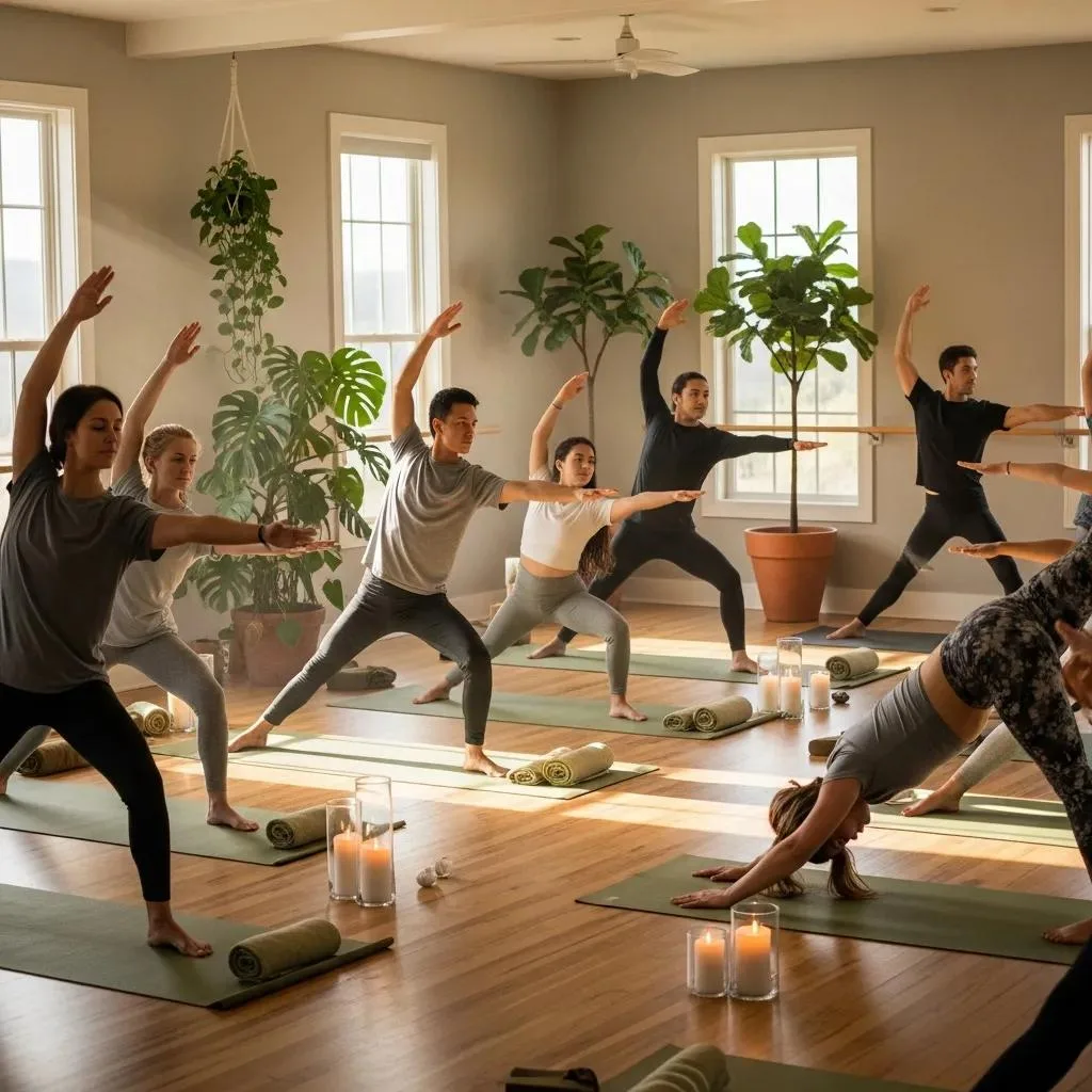 Group Practicing Gentle Yoga To Support Stress Relief And Recovery During Detox