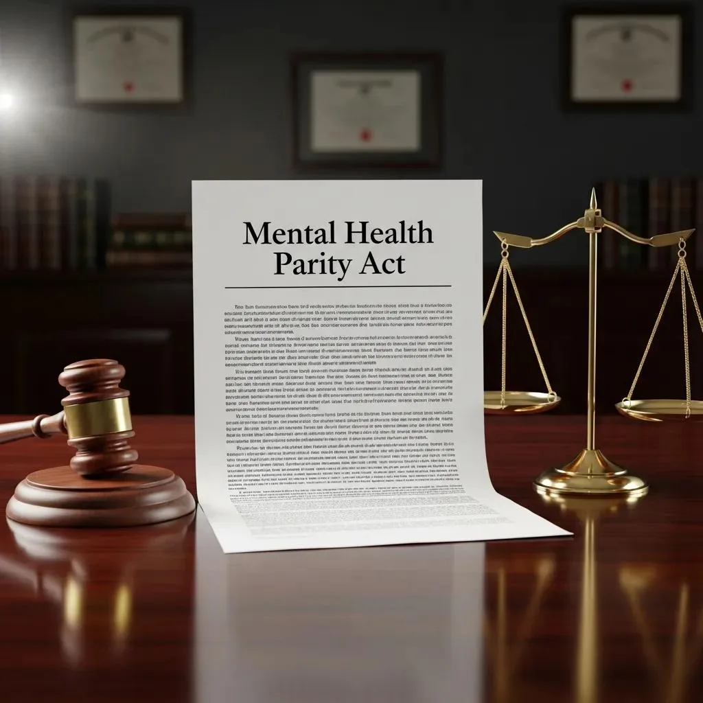 Legal Documents And A Gavel Representing Mental Health Parity Rules