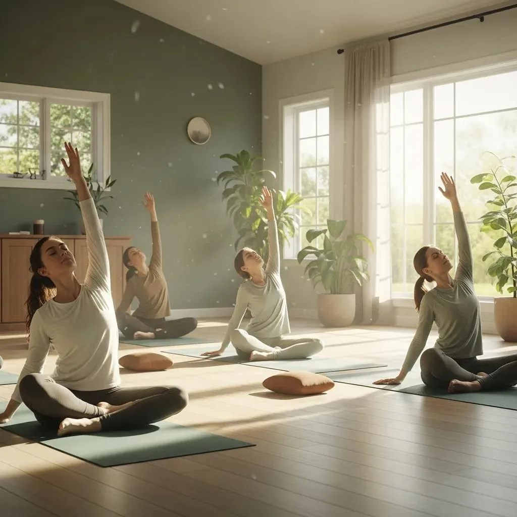 Mind-Body Connection: Healing For Addiction Recovery Individuals practicing yoga in a tranquil treatment center, illustrating the mind-body connection for addiction recovery through holistic therapies.