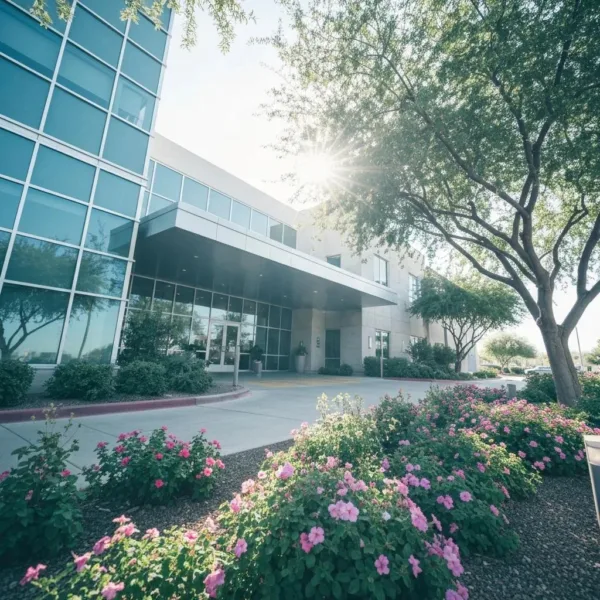 Modern Addiction Treatment Center In Las Vegas With Inviting Entrance And Lush Landscaping