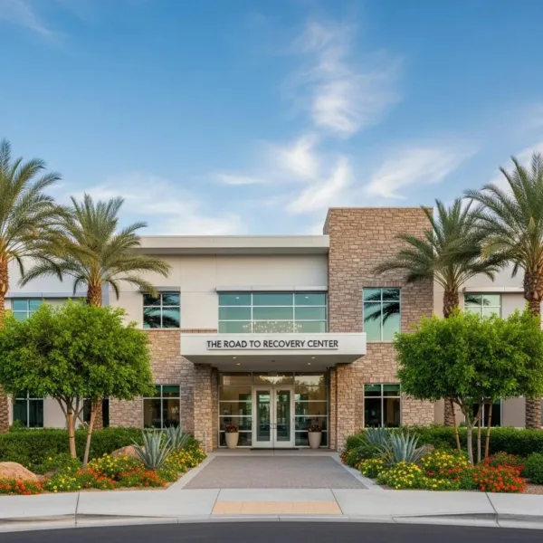 Modern Addiction Treatment Center In Las Vegas With Welcoming Entrance And Greenery