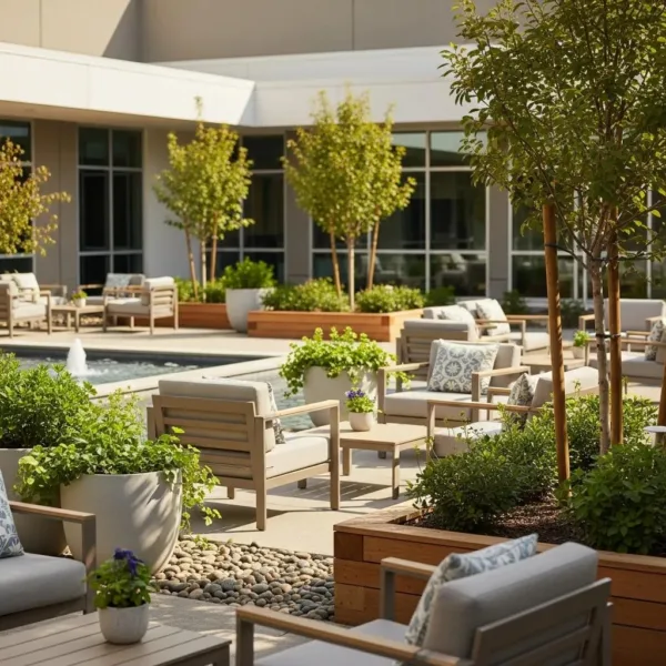 Blogs Serene outdoor space at BetterChoice Treatment Center featuring comfortable seating, lush greenery, and a calming water feature, promoting recovery and hope in a supportive environment.