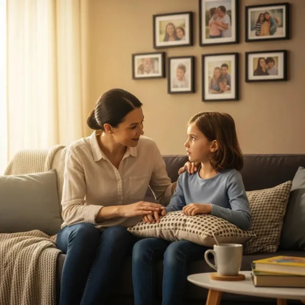 Parent And Child Engaged In A Supportive Conversation About Addiction