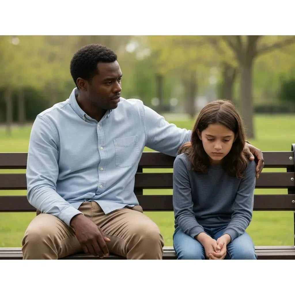 Parent And Child In A Park, Reflecting The Emotional Impacts Of Addiction On Family Relationships