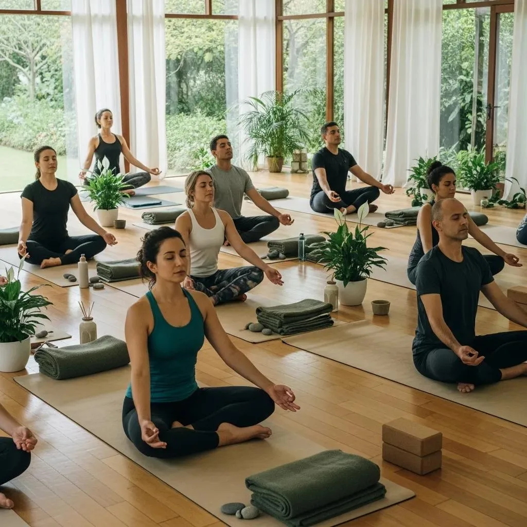 Alcohol Addiction Treatment And Recovery Programs Participants Engaging In Yoga As A Holistic Therapy For Alcohol Use Disorder Recovery