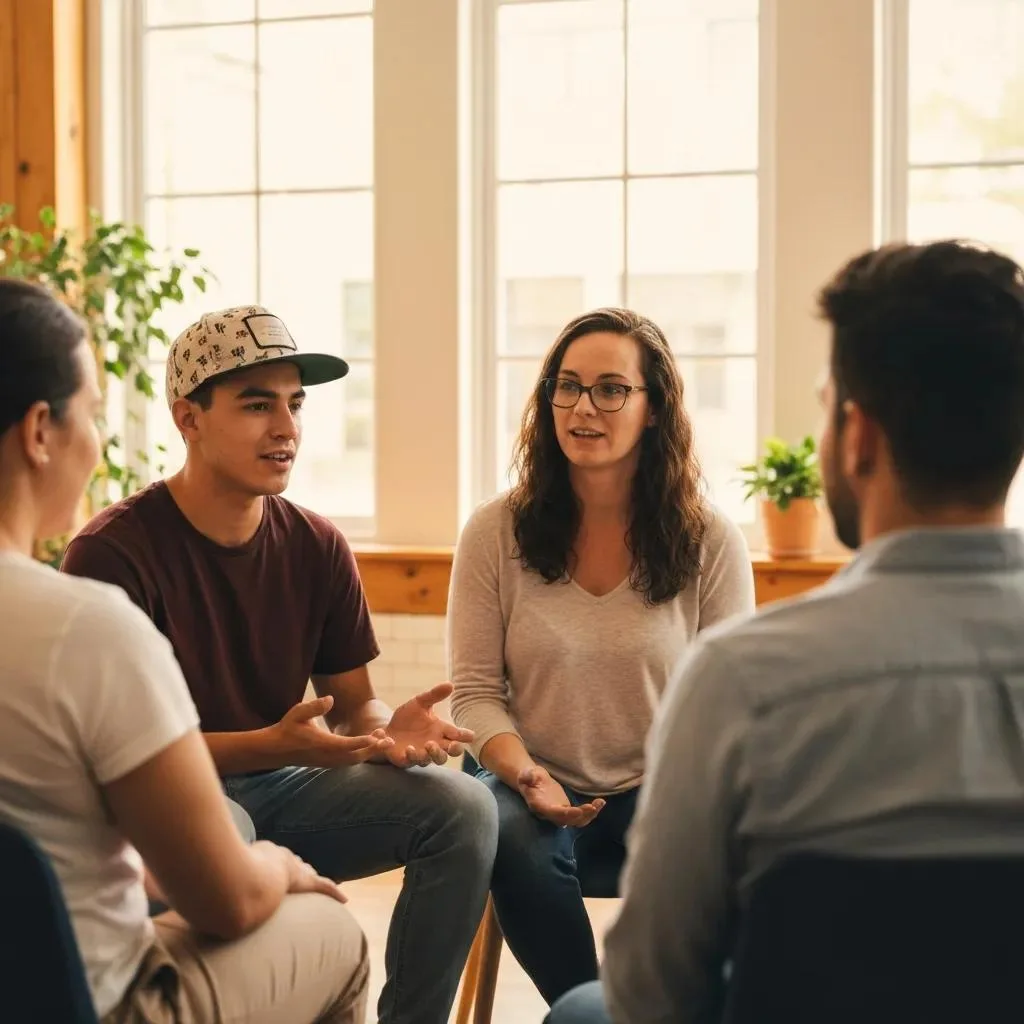 Participants Sharing In A Peer Support Group, Building Connection And Recovery