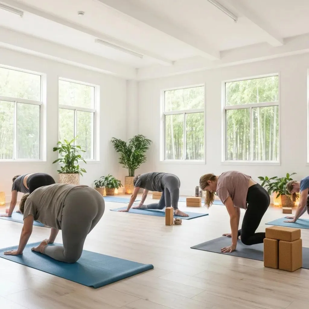 Exploring The Diverse Treatment Approaches Of Las Vegas Addiction Centers: What You Need To Know Participants in a yoga class practicing poses in a tranquil studio, emphasizing holistic therapies for addiction treatment, surrounded by plants and natural light.