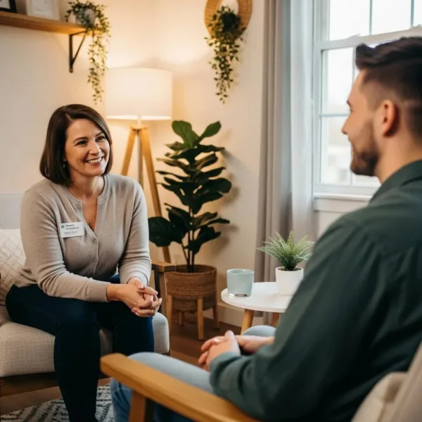 Blogs Peer Support Specialist And Client In A Supportive Conversation, Emphasizing Connection And Mentorship